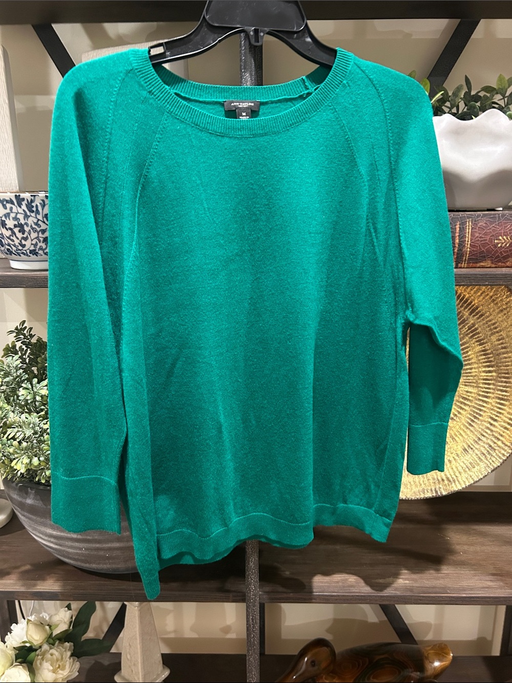 Ann Taylor - Cashmere-Blend Green Crewneck Sweater